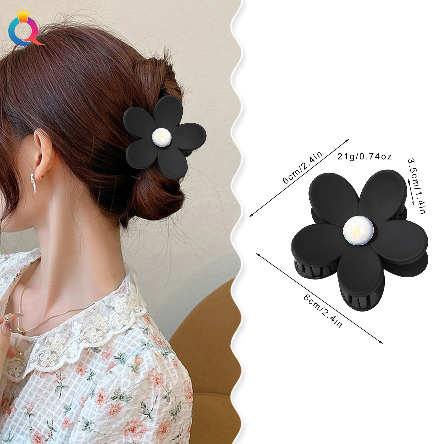 Qiyue Cross-border matte hair clips, fashionable pearl flower grab clips, simple updo, shark clips, high-end hair accessories wholesale details Picture