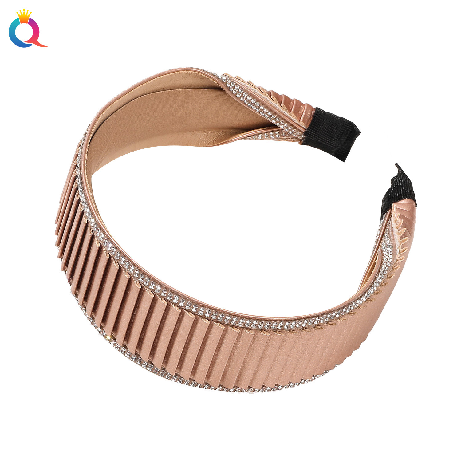 Qiyue Baroque water Diamond hair band with a high-end feel, wide edge hair hole, pu leather, high skull top headband, cross-border hair accessory wholesale Item Picture