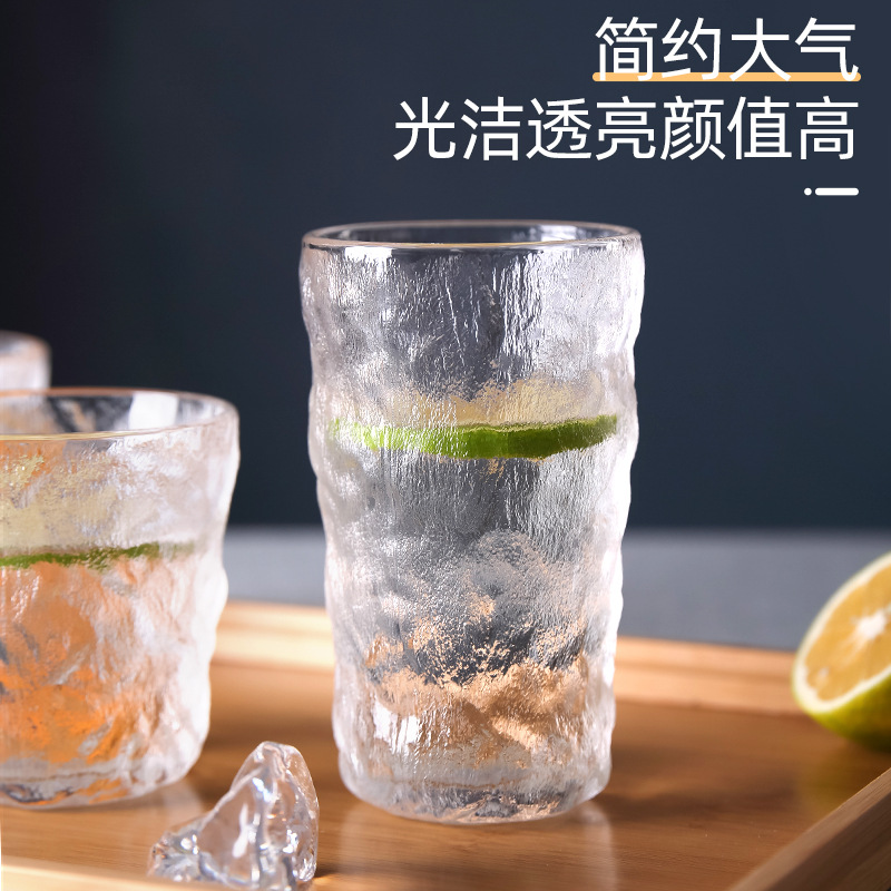 Lizun Japanese ice pattern Glass cups, creative bark pattern water cups, juice cups, household whisky wine glasses details Picture