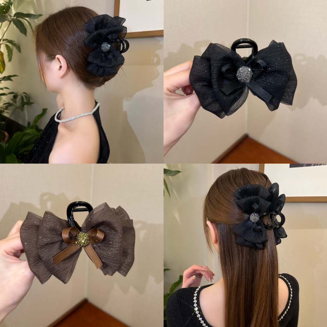 The new trendy hair accessory, mesh bubble bow clip, Korean elegant style, shark clip, high-end feel full figure