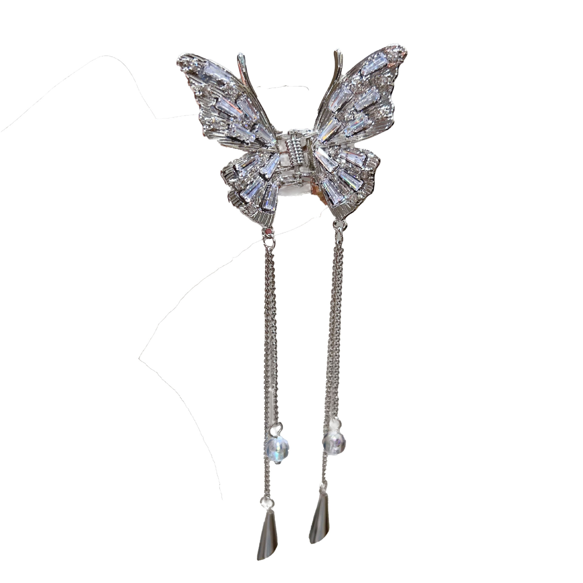 New Chinese-style crystal butterfly wind chime tassel grab clip, high-end semi-tied hair shark clip, Chinese-style back head coil hair clip Item Picture