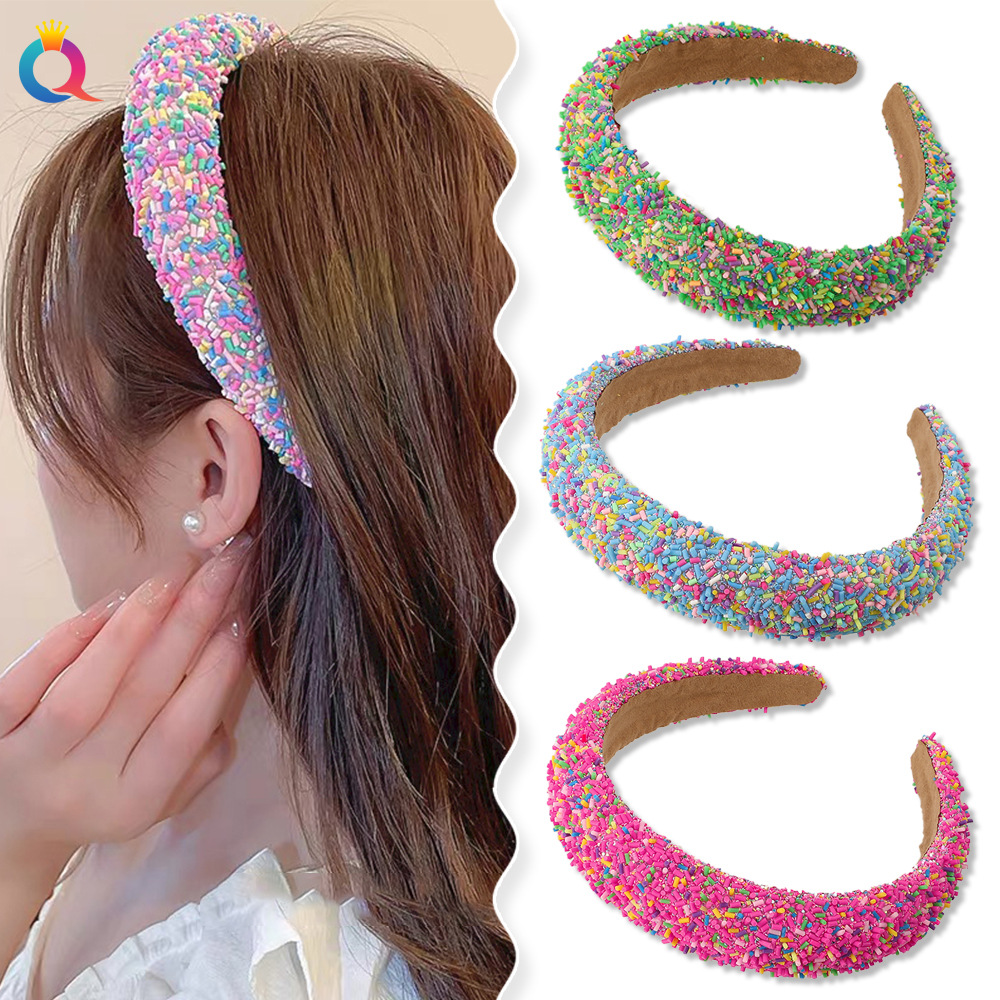 Qiyue High Head top headband, European and American candy-colored headband, multi-color wide edge hair hole, sponge hair pressing, face washing headwear wholesale details Picture