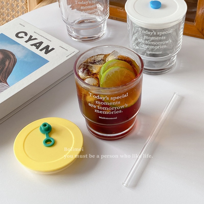 Designer Korean InS-style glass straw cup, cold brew coffee cup, milk tea cold drink water cup Application Scenario