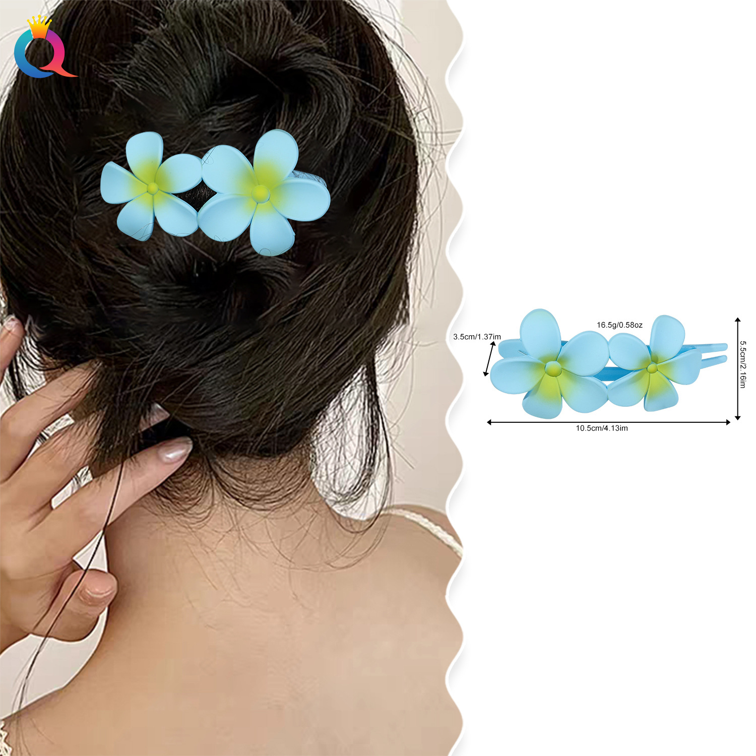 Wholesale of Qiyue colorful flower duckbill clips for women's back of the head, side clips of bangs, and half-tied frellia hair clips details Picture