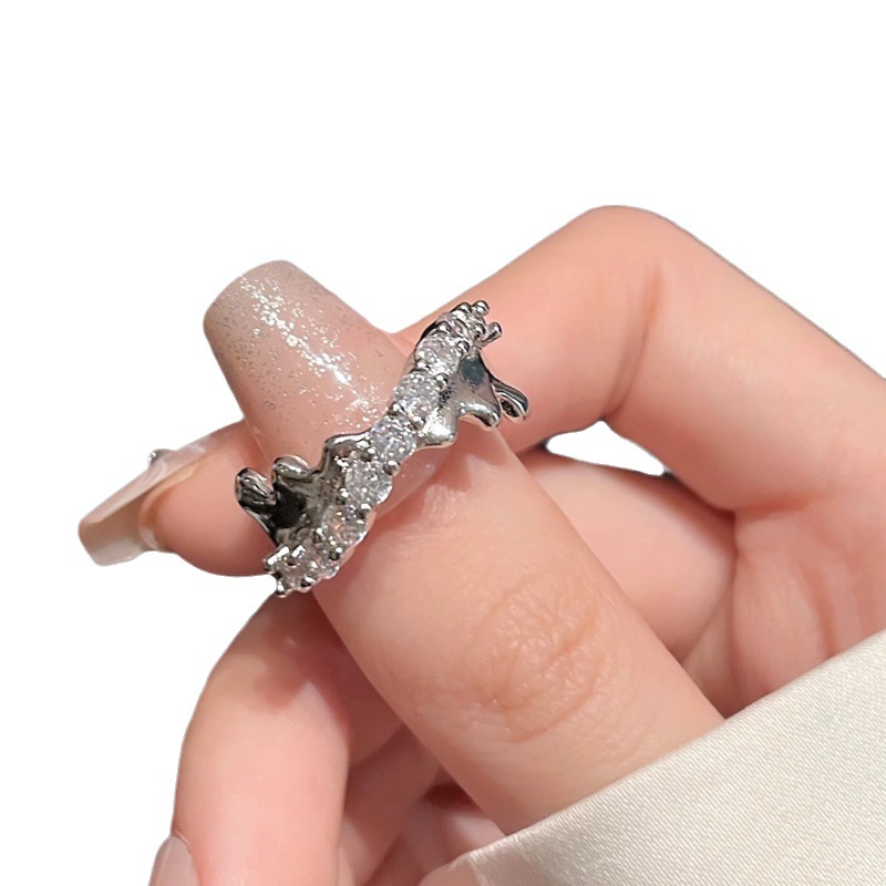 A light luxury bow zircon open ring for women with a crossover niche design, fashionable and individual index finger ring, exuding a sense of high-end elegance Item Picture