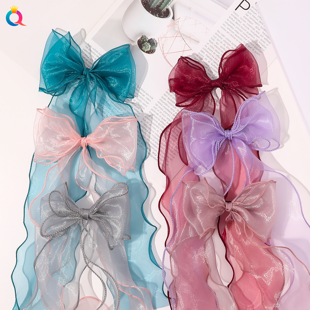 The new bow ribbon duckbill clip from Qiyue is super ethereal and breathable. It features a Japanese, Korean and European root gauze women's hairpin and hair accessory details Picture