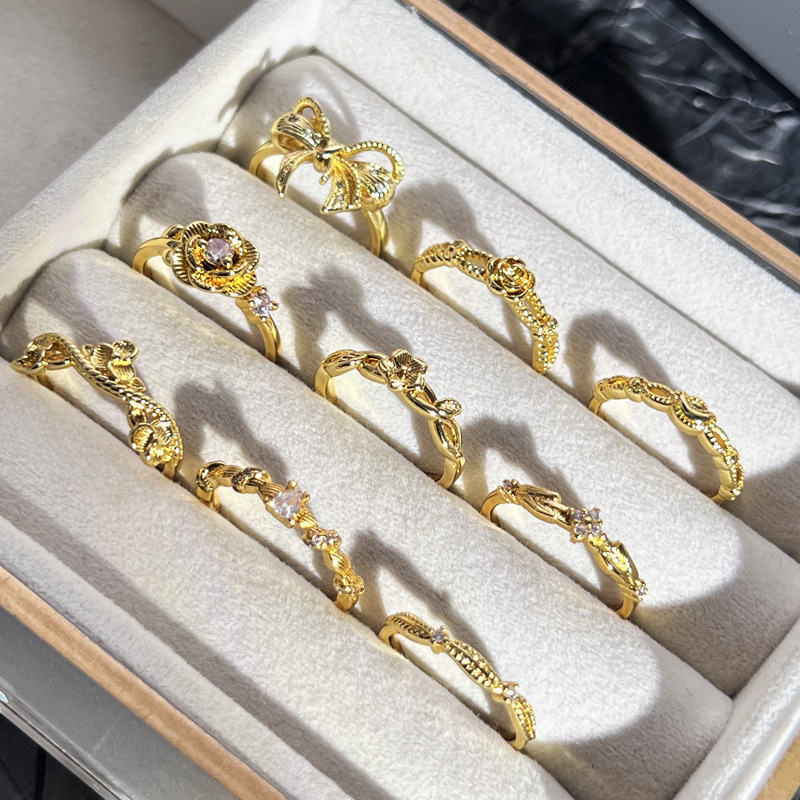 New Chinese-style simple flower bow exquisite open ring for women, a unique rose sweet and cool fashionable ring Specification drawing