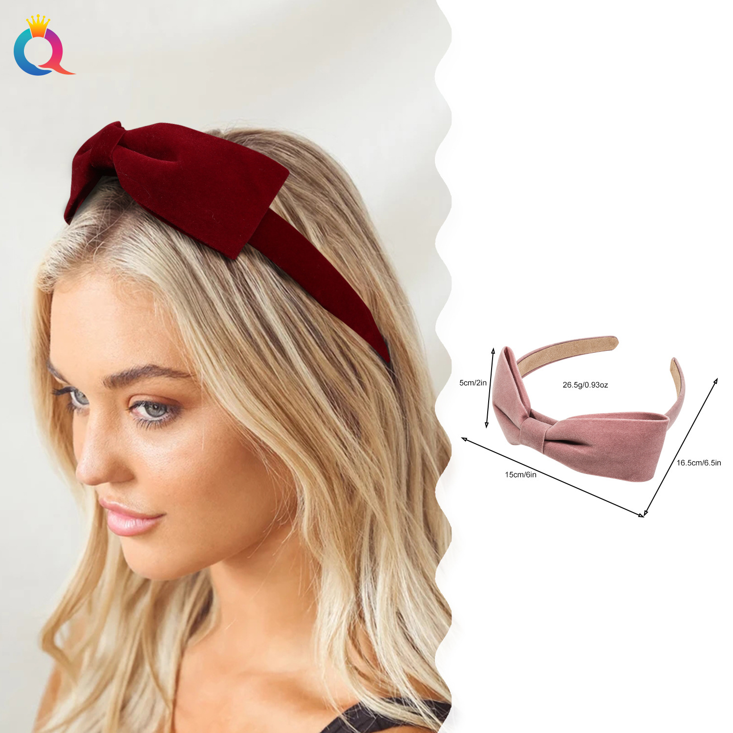 Qiyue Cross-border Velvet Bow Hair Band High Head Top Pressure Hair, facial cleansing headband Long Hair, Versatile hair hole hair accessories wholesale details Picture