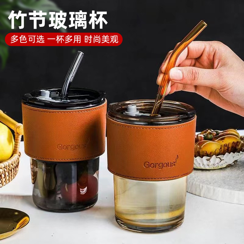 Bamboo joint cup, water cup, high appearance level, summer cup, portable coffee straw cup, household glass cup, one piece consignment with free shipping details Picture