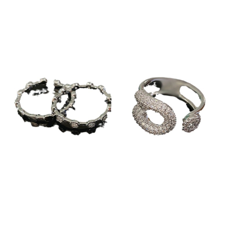 Japanese-style, light luxury, slightly inlaid zircon open ring, a unique internet-famous heavy craftsmanship, high-end feel, and a niche design food ring Item Picture