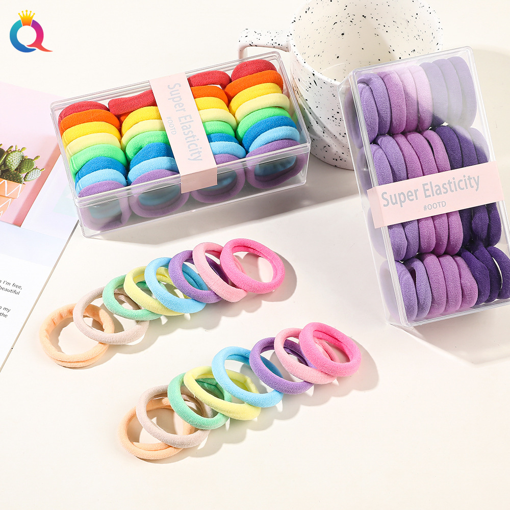 Qiyue Cross-border Amazon hair Band, candy-colored towel band, high-elasticity rubber band box set, small hair tie Specification drawing