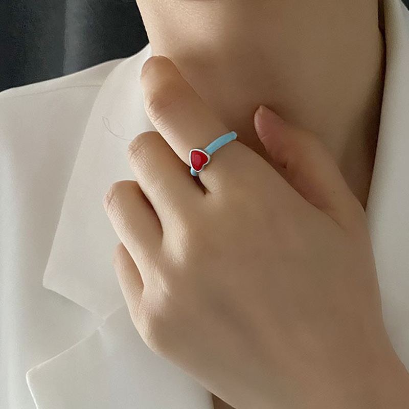 A unique red heart-shaped glazed ring with a unique design sense, a trendy and retro niche food ring for women in 2023 details Picture