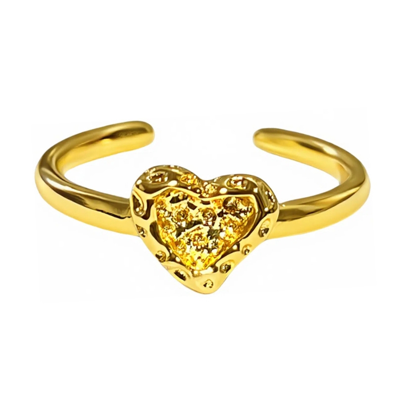 Retro plain ring with irregular pleated texture, heart-shaped butterfly opening ring, simple and individual geometric niche ring for women Item Picture