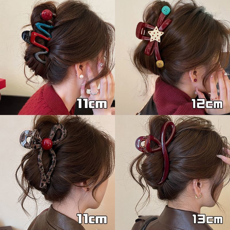 Ankara red bow star-shaped hairpin for the back of the head with a large amount of hair, shark hairpin new Spring and summer niche fashion hair accessory details Picture