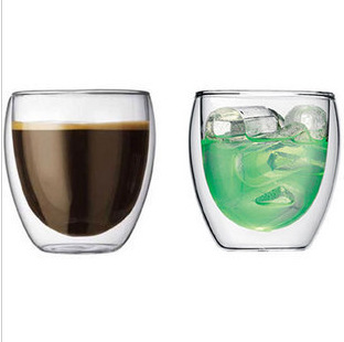 Double-layer coffee cup, egg-shaped transparent glass cup, 250ml heat-resistant high borosilicate glass water cup, cross-border household cup Item Picture