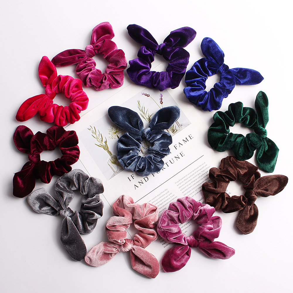 Qiyue retro velvet hair band, velvet rabbit ear hair tie, hair flower, Amazon bestseller, 30 colors C66 in stock full figure