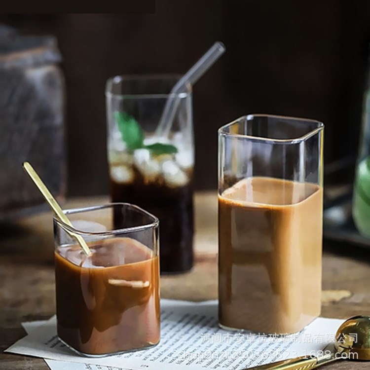 Customized cross-border lightweight square cups, simple cocktail juice cups, ins Nordic popular cold drink cups and coffee cups full figure