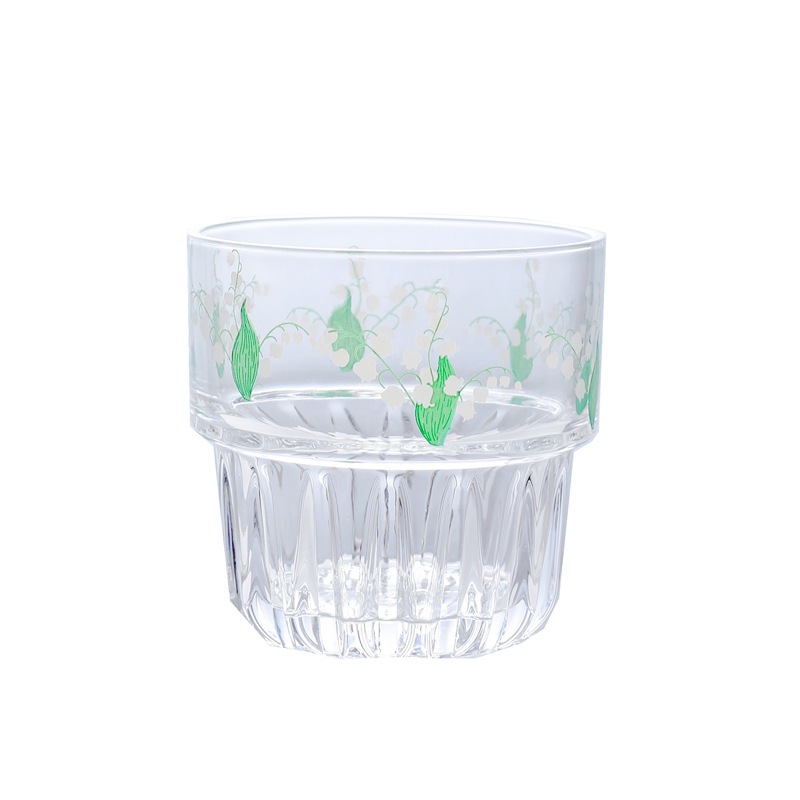 Lily of the valley flower cup, Korean InS-style iced coffee cup, glass cup, fresh and girlish Coco milk tea cup, can be stacked Item Picture
