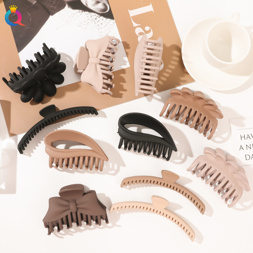 Qiyue Cross-border's best-selling accessories: matte coffee-colored hair clips, hairpins, and simple shark clips, as well as hair accessories wholesale details Picture