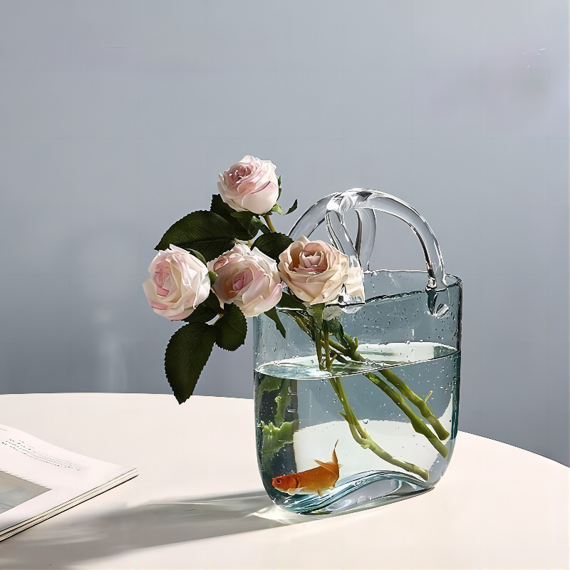 Creative bags, hand-held baskets, internet-famous glass vases, transparent hydroponic flower arrangement vases, flower vases, table decoration photography Specification drawing