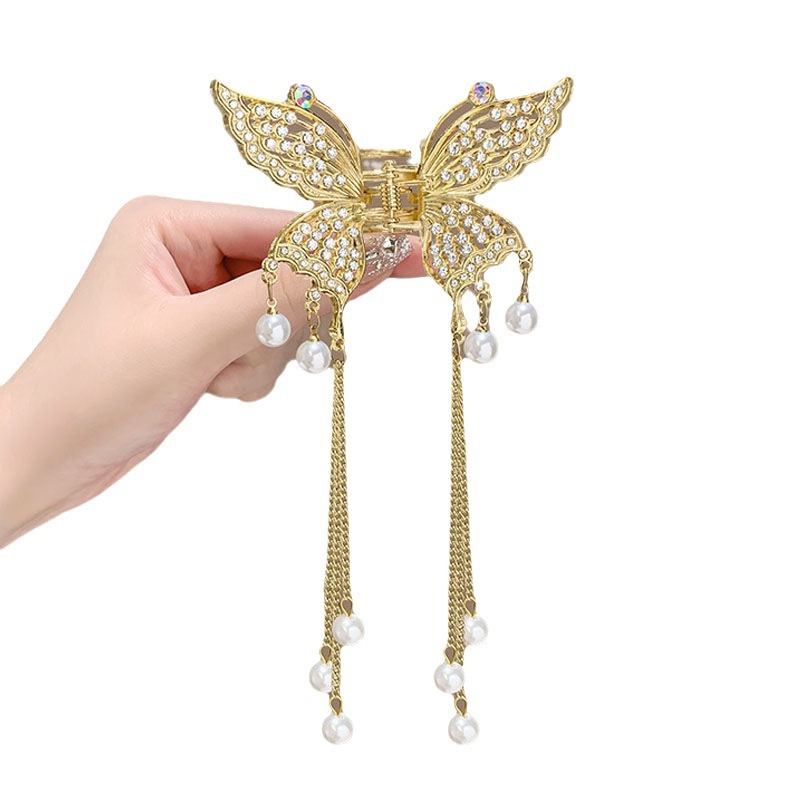 Super fairy lily orchid butterfly tassel grab clip, sweet and feminine charm, shark clip, high-end feel, half hair clip at the back of the head Item Picture