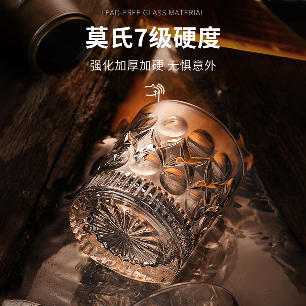 Embossed whisky glasses with high appearance standards, high-end household glass wine glasses, bar and KTV classical spirits wine glasses Specification drawing