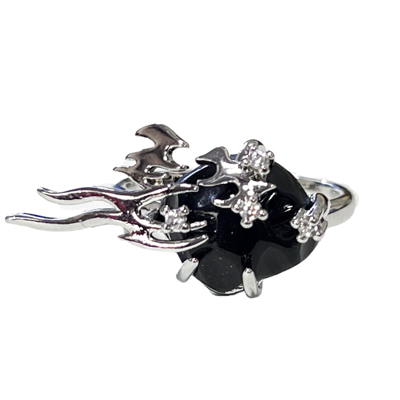 Trendy and individualistic irregular blue and black stone open ring for women, European and American punk high-end style neutral style index finger ring accessory Item Picture