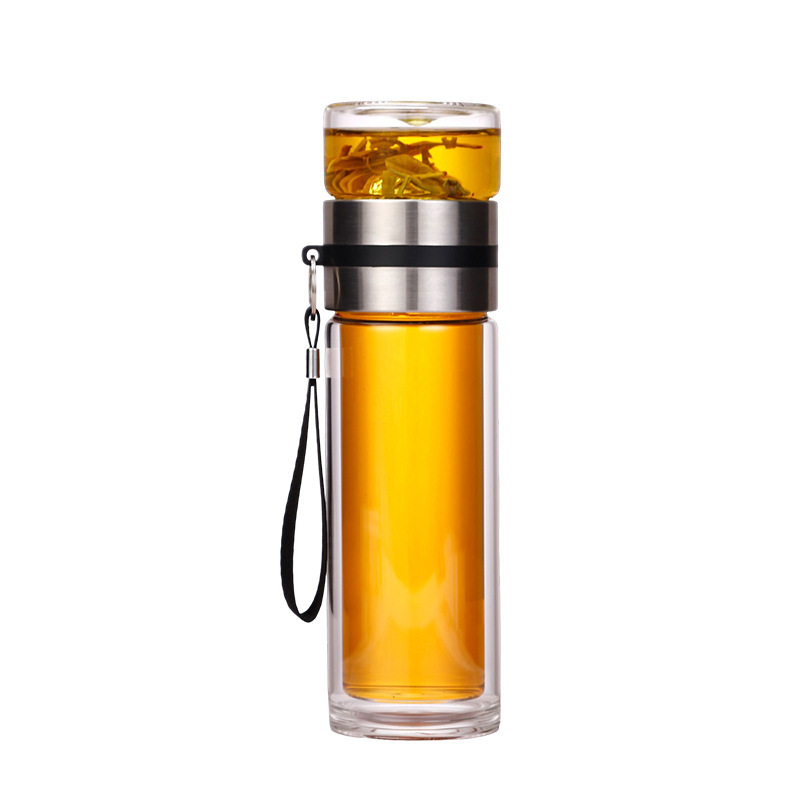 Tea-water separation brewing cup, heat-resistant thickened filtering glass tea cup, business cup, portable office insulated gift water cup Item Picture