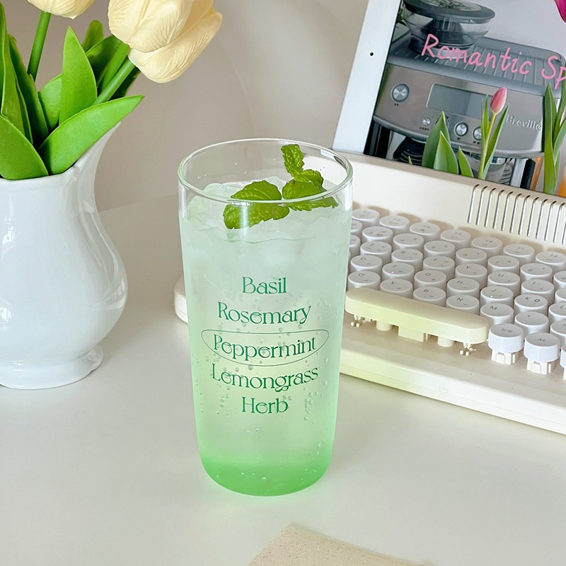 Summer homemade Ins-style glass cups, simple letter water cups, girls' milk coffee cups, breakfast cups details Picture