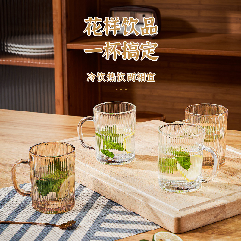 High-end glass cups, drinking cups with handles, tea cups, water bottles, set for living room and family guests, modern and simple Item Picture