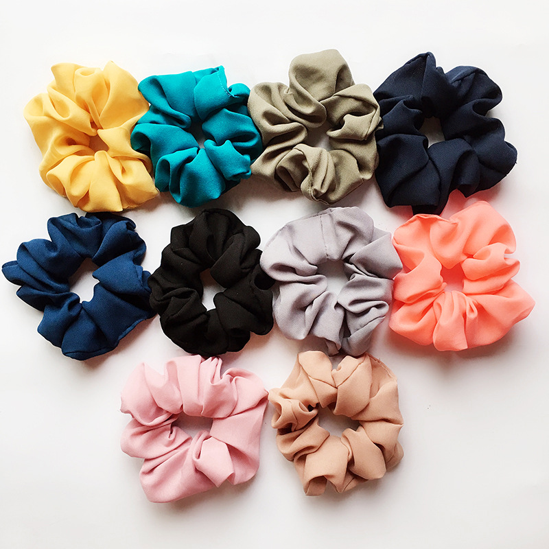 Qiyue Amazon Cross-border solid color Korean linen large intestine circle elastic band simple chiffon hair tie full figure