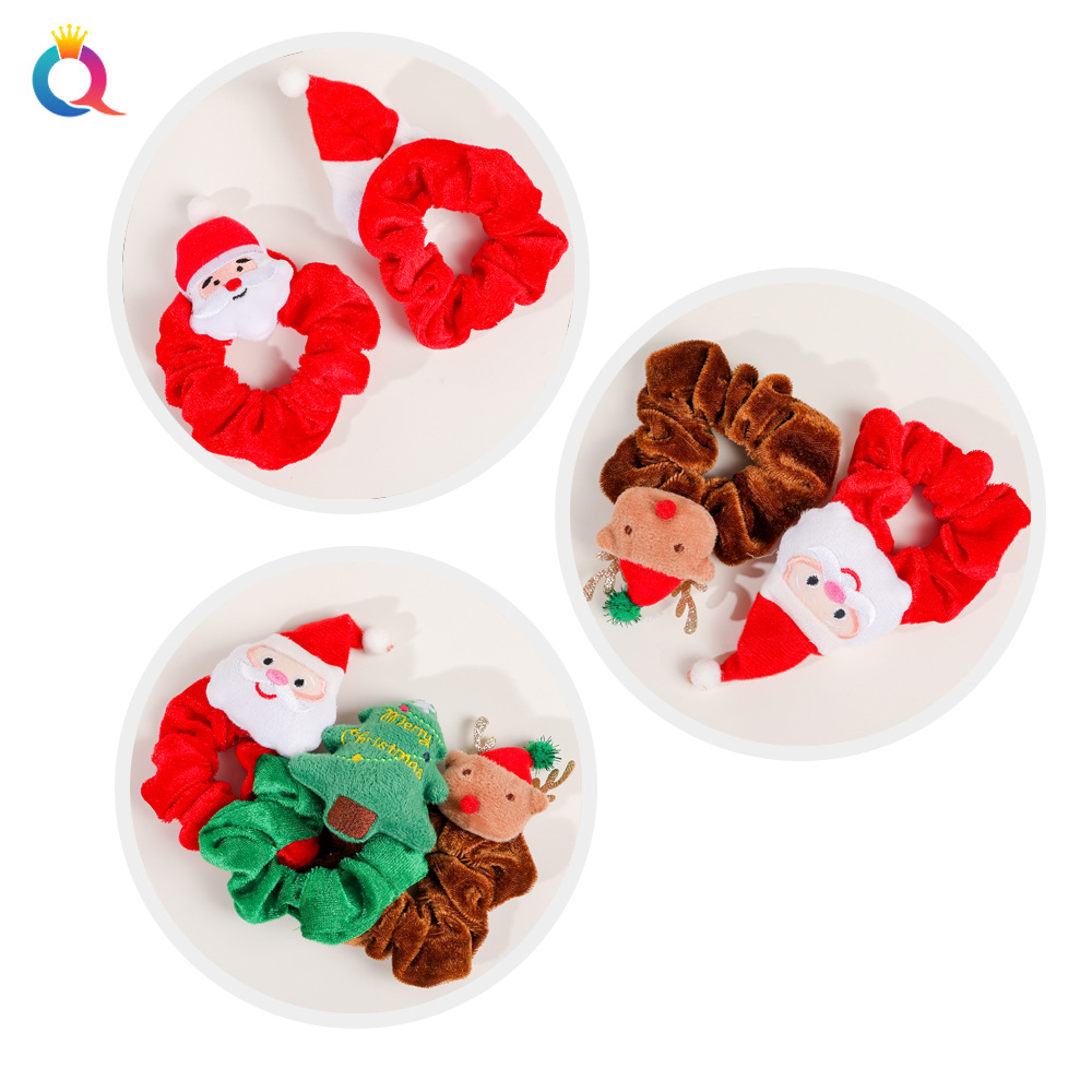 Qiyue Cross-border Christmas Headwear, plush Large Intestine Hair band, high-end style, hair tie, ins Large Intestine Band wholesale Specification drawing