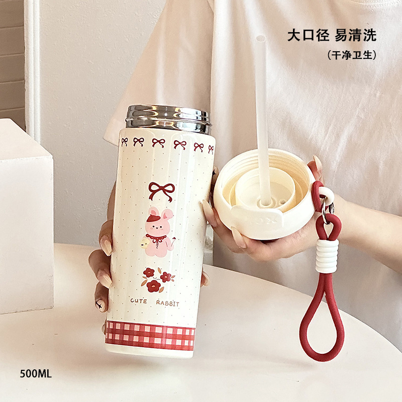 New 316 stainless steel water cup, high school girls' appearance level float ball straw cup, student rope insulated cup, large capacity cup Application Scenario