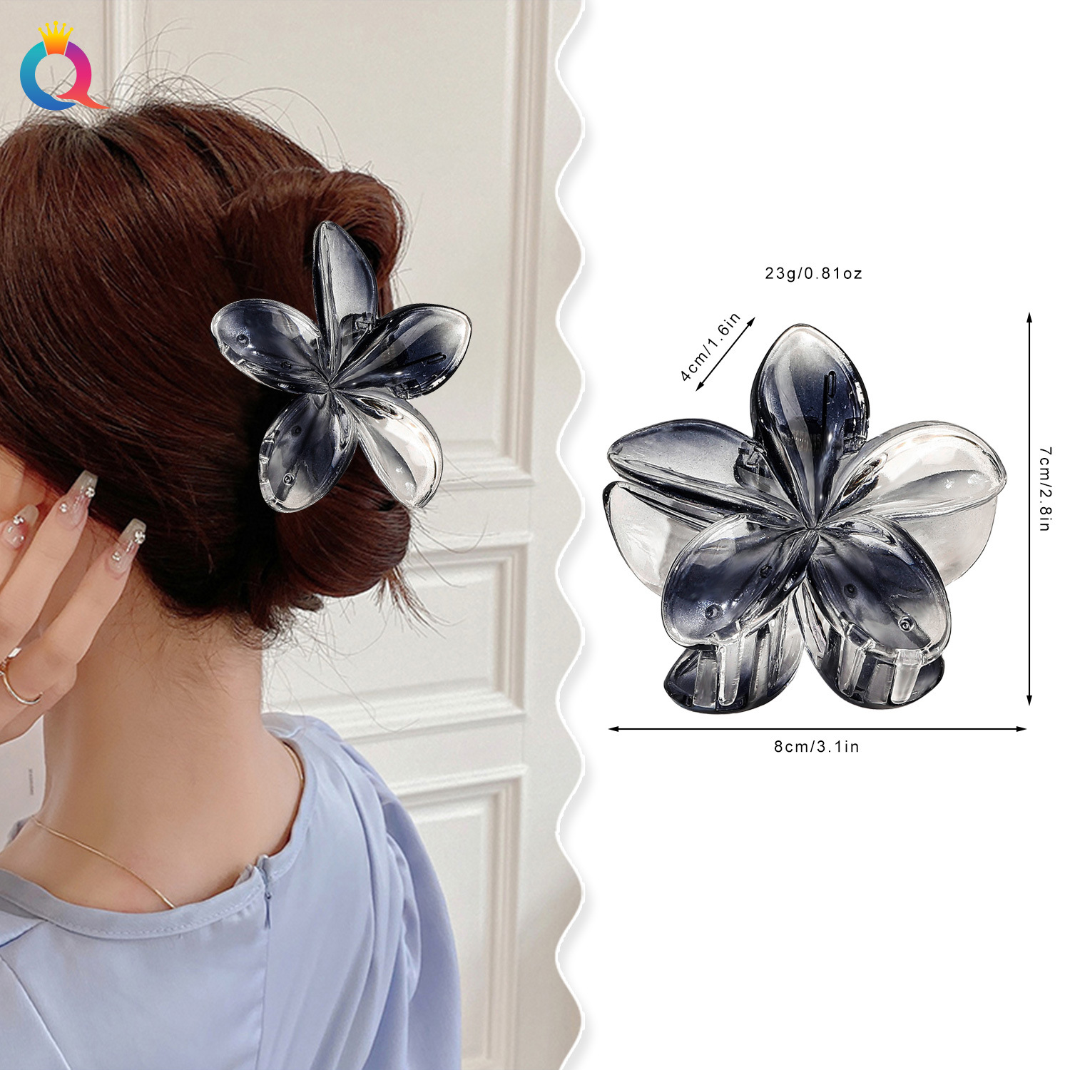 Qiyue Cross-border Flower Grab Clip, high-end gradient color updo, shark clip, Hair clip, elegant headwear, hair accessory wholesale details Picture