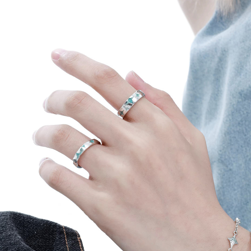Sea and starry sky couple rings, simple, individual and fashionable open ring, women's niche design, cold style high-end ring details Picture