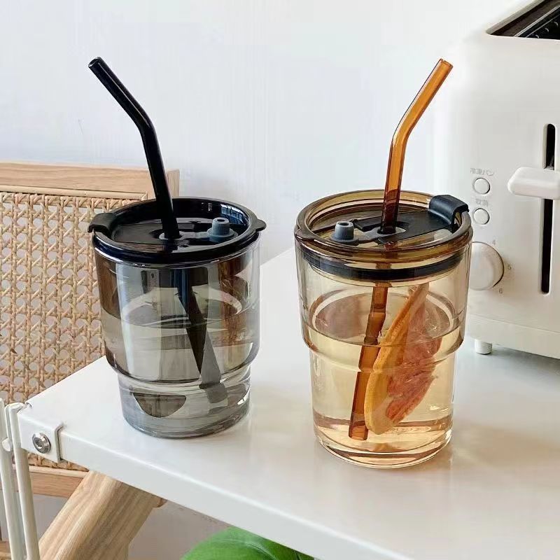 Bamboo joint cups, straw cups, water cups, wholesale of popular female products, high appearance level, ins style household high-temperature resistant glass cups full figure