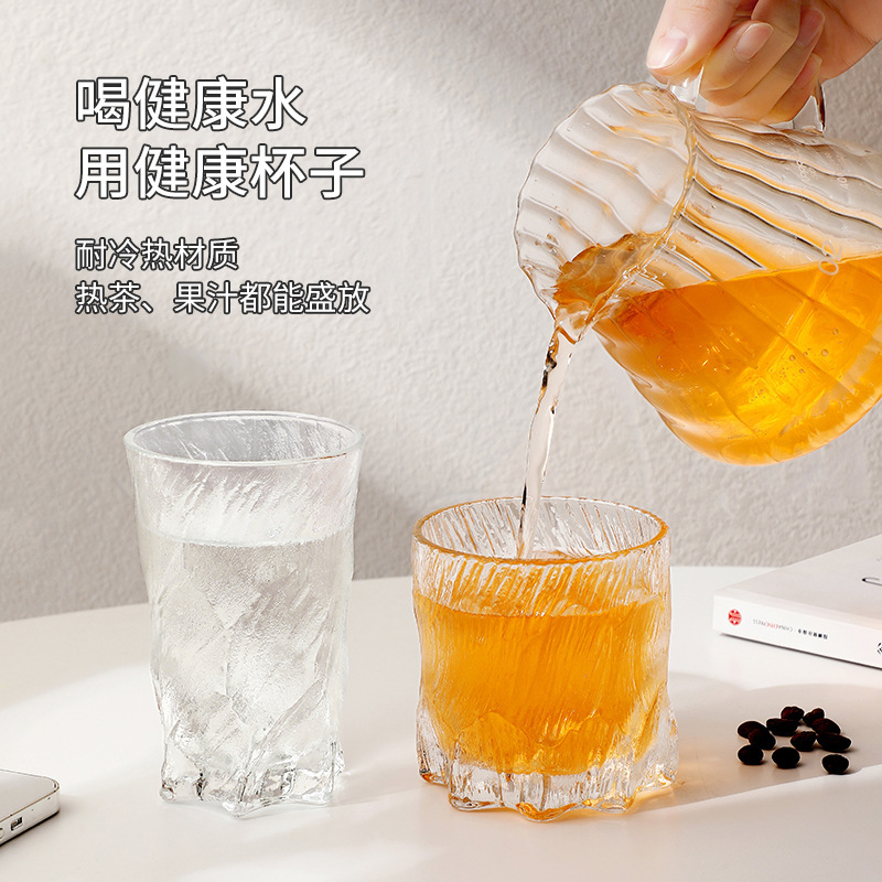 Light luxury retro glass cup, thickened vodka glass for home use, new frosted glacier pattern water cup, high appearance level cup details Picture