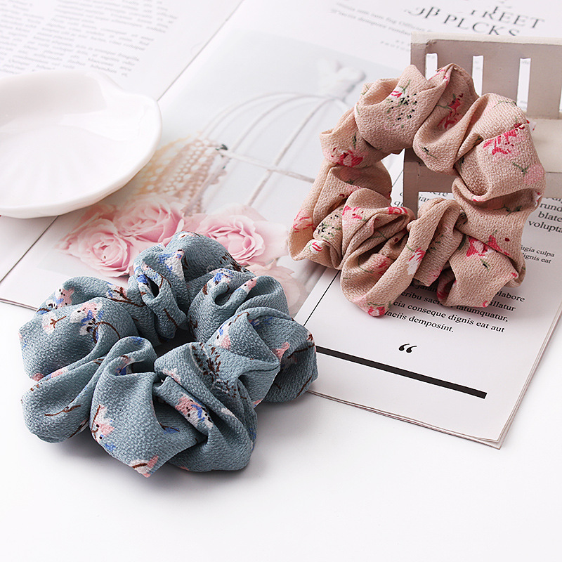 Qiyue Cross-border Supply Korean version Large Intestine Hair ring, floral chiffon fabric, large intestine hair ring headwear, hair accessories and hair strings wholesale Specification drawing