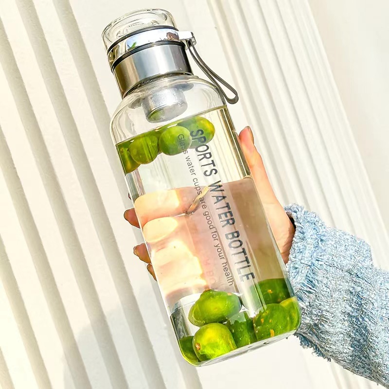 Large-capacity 1000ml ton-ton water cup, tea-water separation cup, sports and fitness summer glass water cup, water bottle for cross-border details Picture