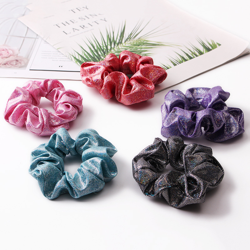 Qiyue Cross-border Supply Metal Bright color Scrunchies hair band with gilding and dual-color large intestine circle headpiece C86 details Picture