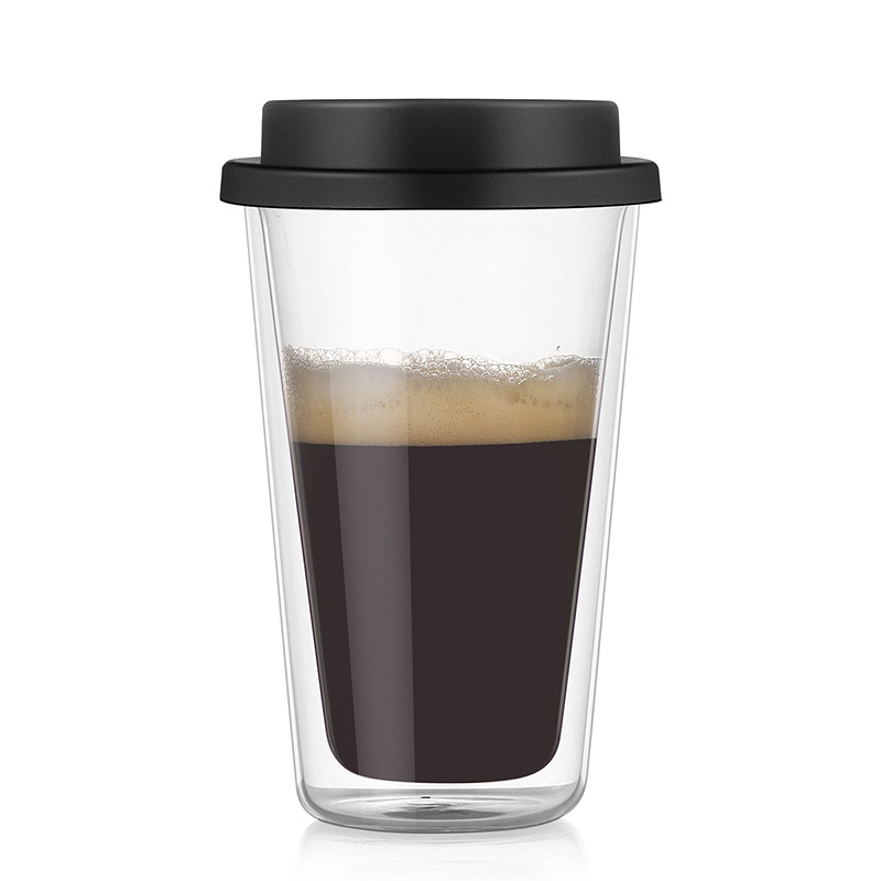 Double-layer glass cups, high borosilicate glass water cups, household heat-insulating and insulated cups with LIDS, cross-border coffee cups, custom cups Item Picture