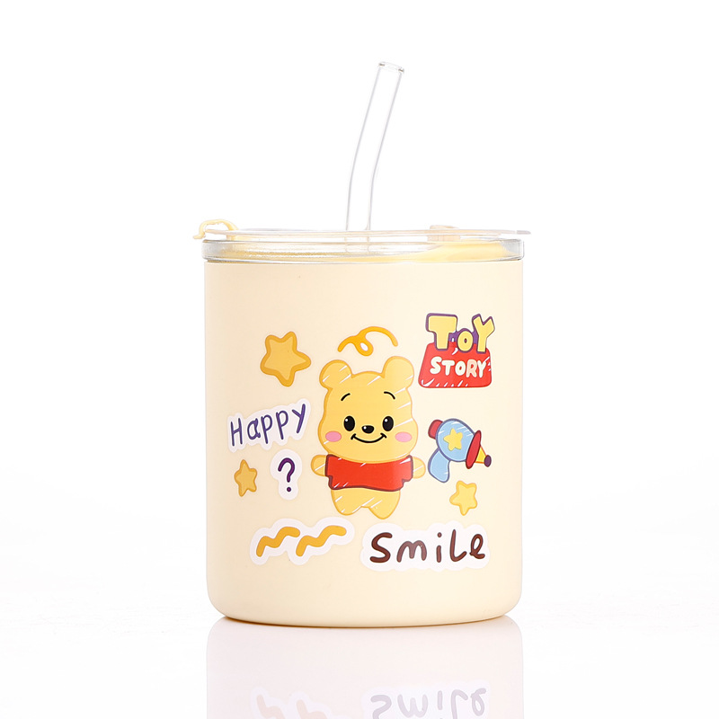 Instagram-style niche glass straw cup for girls, high appearance level, cute cartoon, portable and anti-drop, popular glass water cup Item Picture