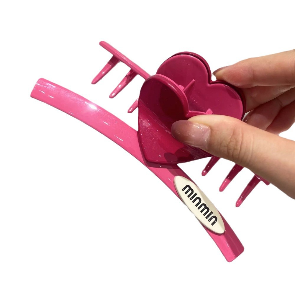 The new back head hair clip in dragon fruit color, miu letter hair clip, elegant hair clip with abundant hair volume, shark clip Item Picture