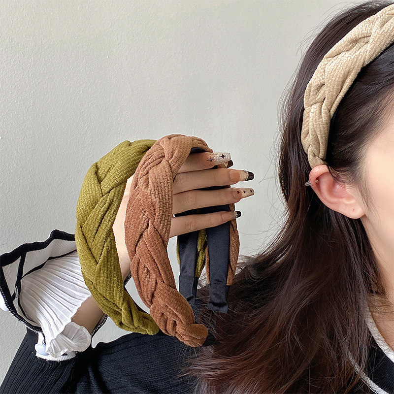 Korean facial cleansing headband for women, high head top, spring and summer, high-end style, twisted braided headband, 2025 new style headwear details Picture