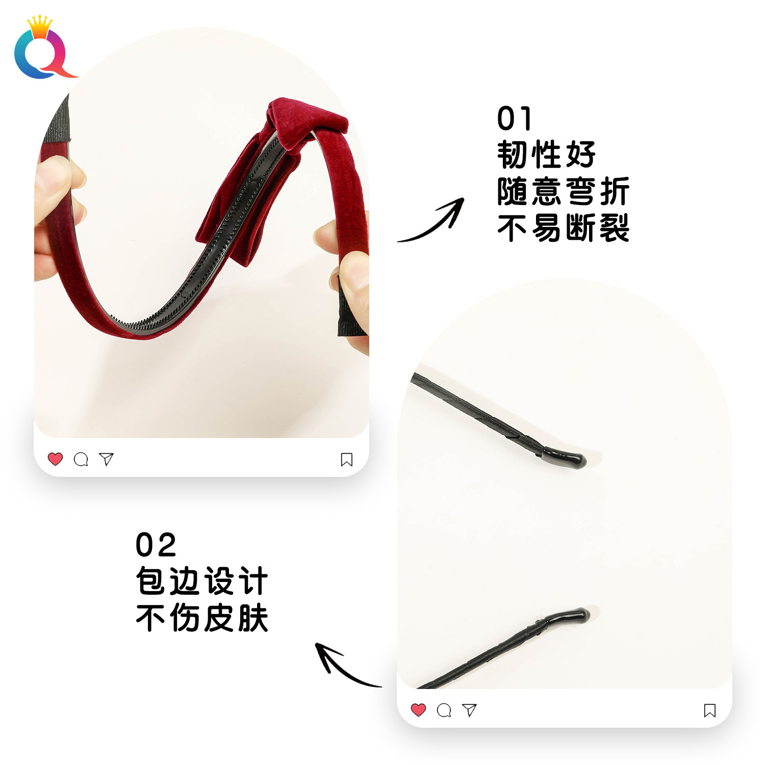 Qiyue Cross-border Retro Bow headband, High head top versatile, anti-slip hair pressing, face washing headband, hair clip and hair accessory wholesale Specification drawing