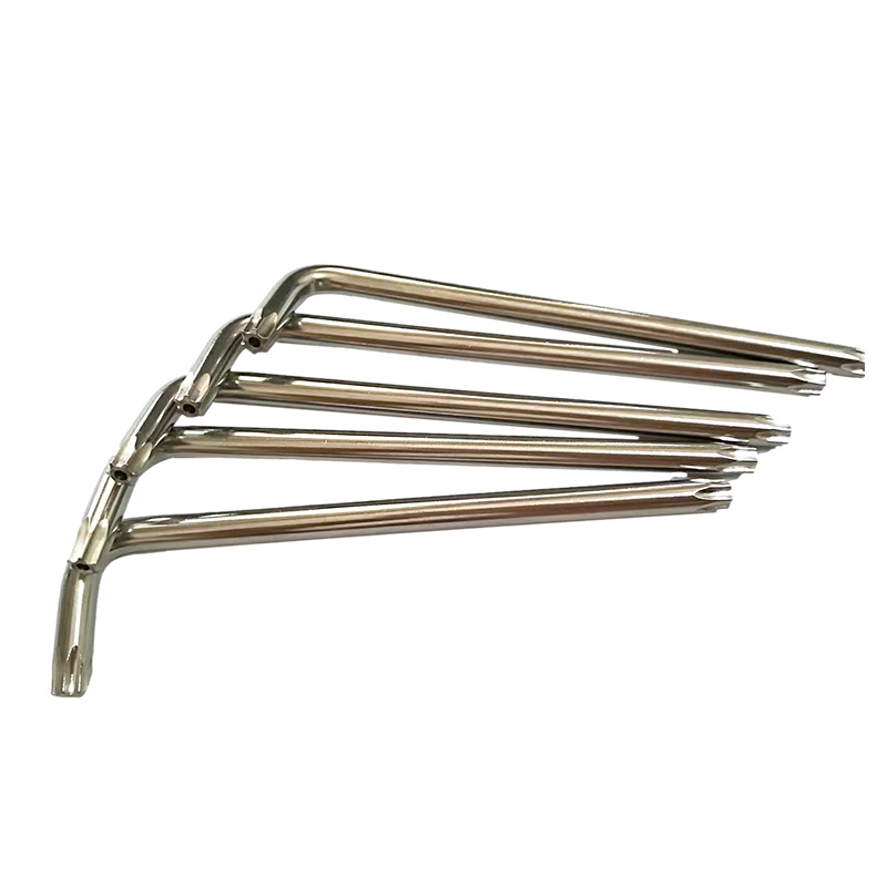 The best-selling plum blossom cross-shaped anti-theft wrench T10-T55 CRV features a six-flower star-shaped dual-purpose L-shaped wrench with six flower cores inside the middle hole details Picture