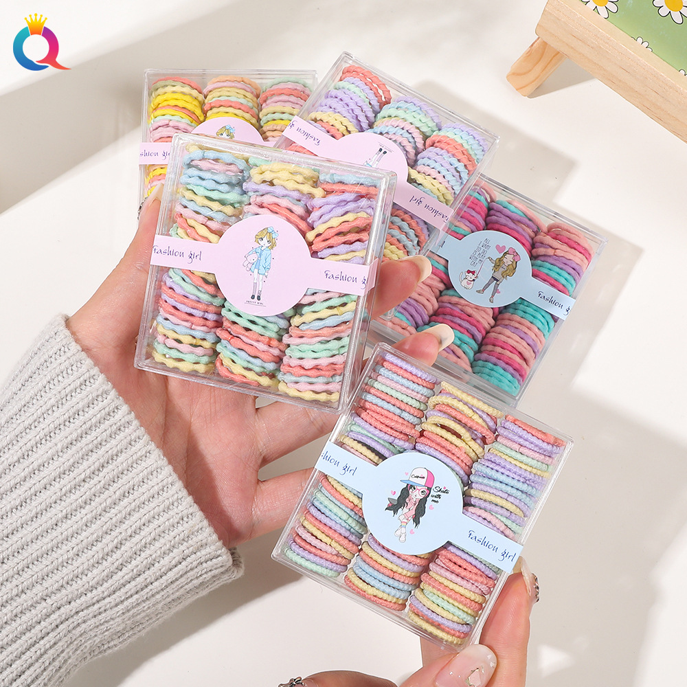 Qiyue Cross-border box-packed hair ties, hair bands, high-elasticity rubber bands, girls' and children's hair ties, headwear and hair accessories wholesale full figure