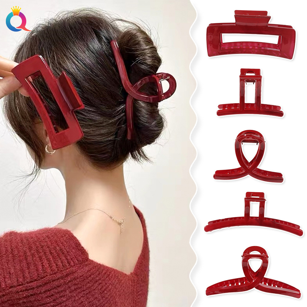 Qiyue New Year Red Hair clip, high-end style, women's back head updo, shark clip, headwear and hair accessories wholesale details Picture