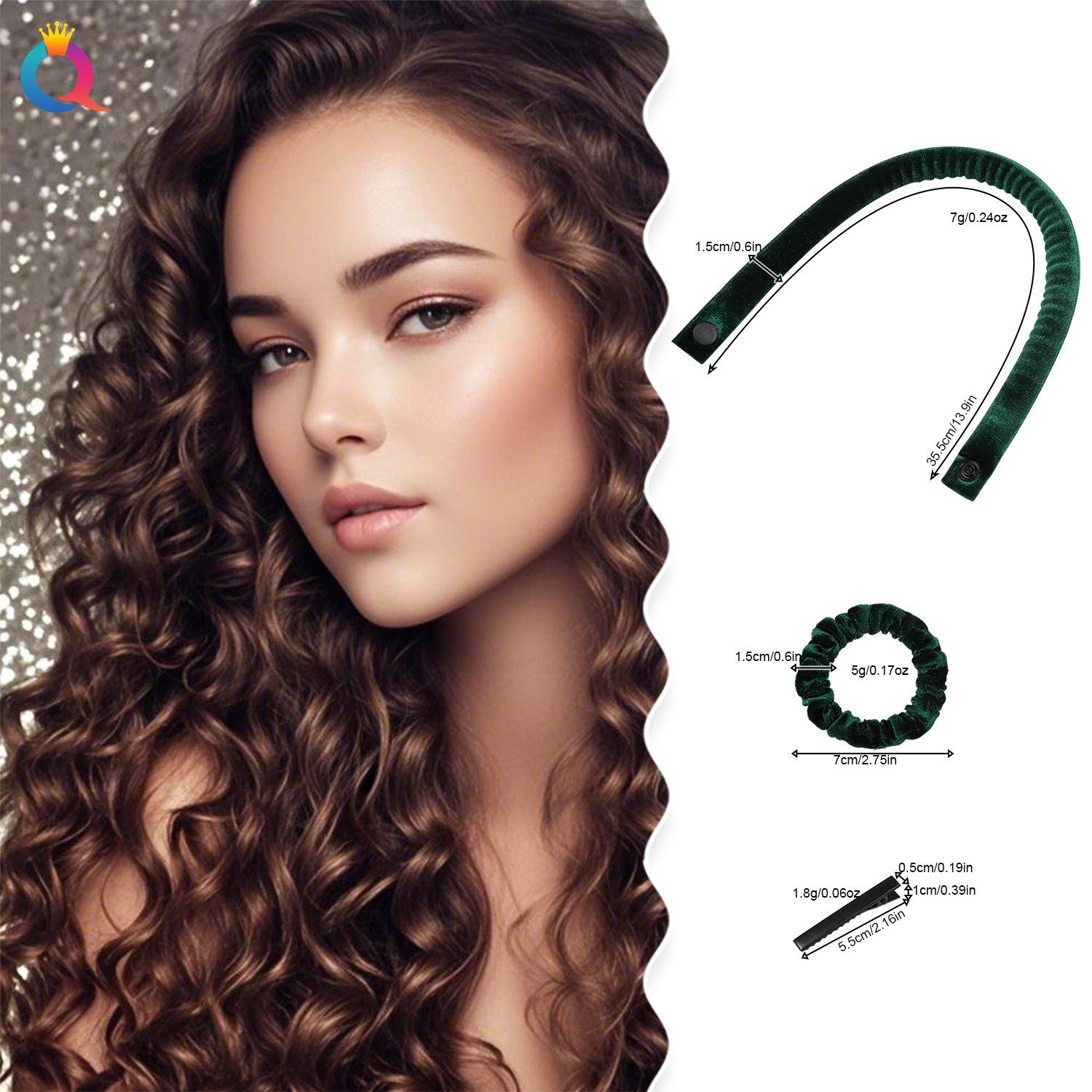 Wholesale of Qiyue's new cross-border Tiktok and Amazon overnight unheated curling iron for long hair and wavy hair Specification drawing