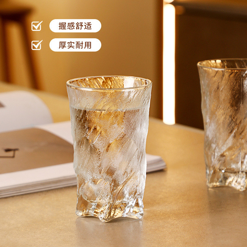 Light luxury retro glass cup, thickened vodka glass for home use, new frosted glacier pattern water cup, high appearance level cup Application Scenario